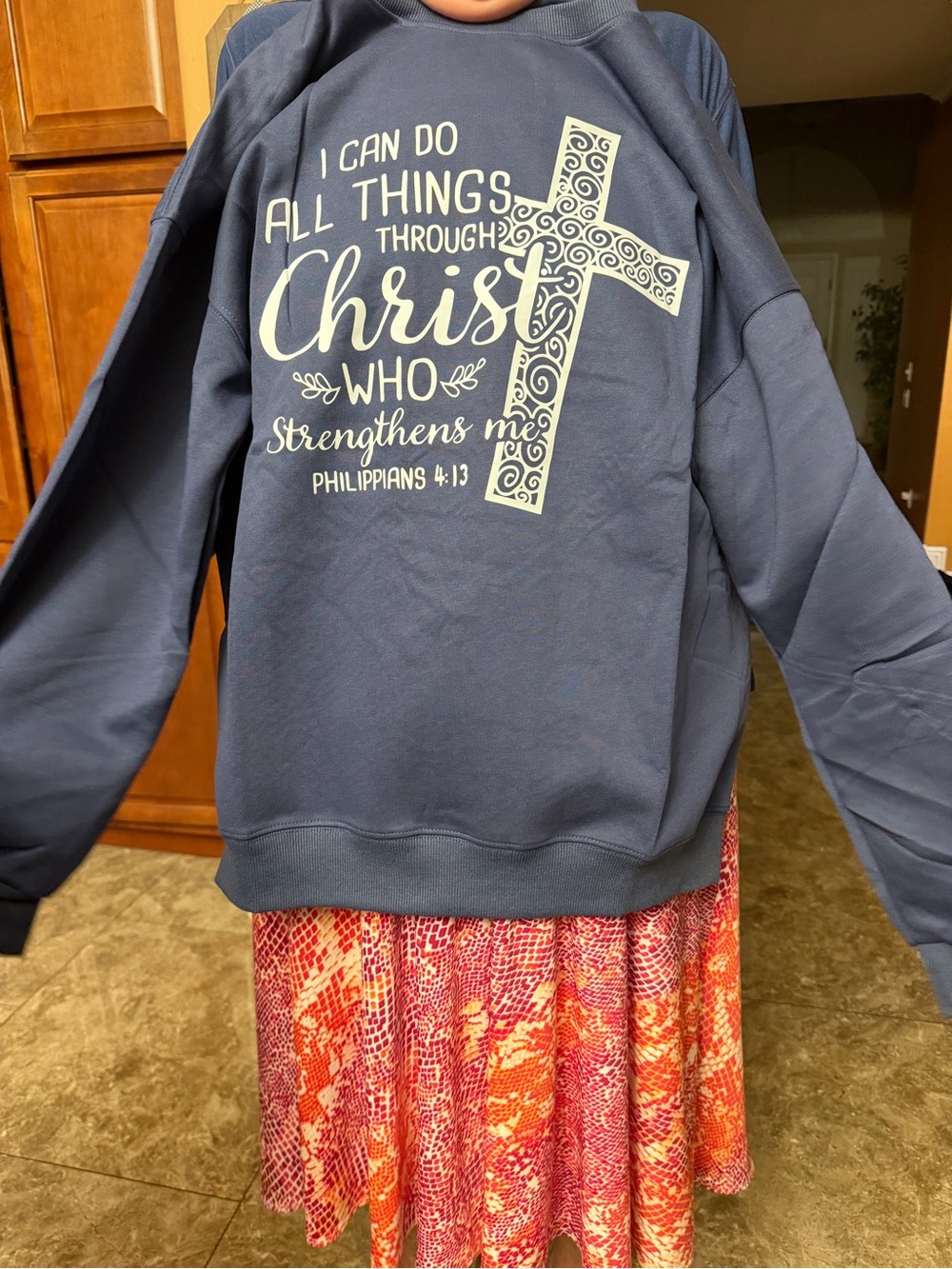 Christian Graphic Navy Sweatshirt - Philippians 4:13